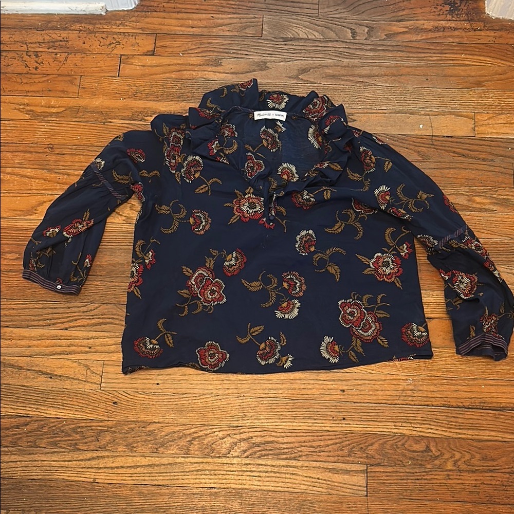 Madewell x Warm Floral Boho Top - Navy and Red size Large